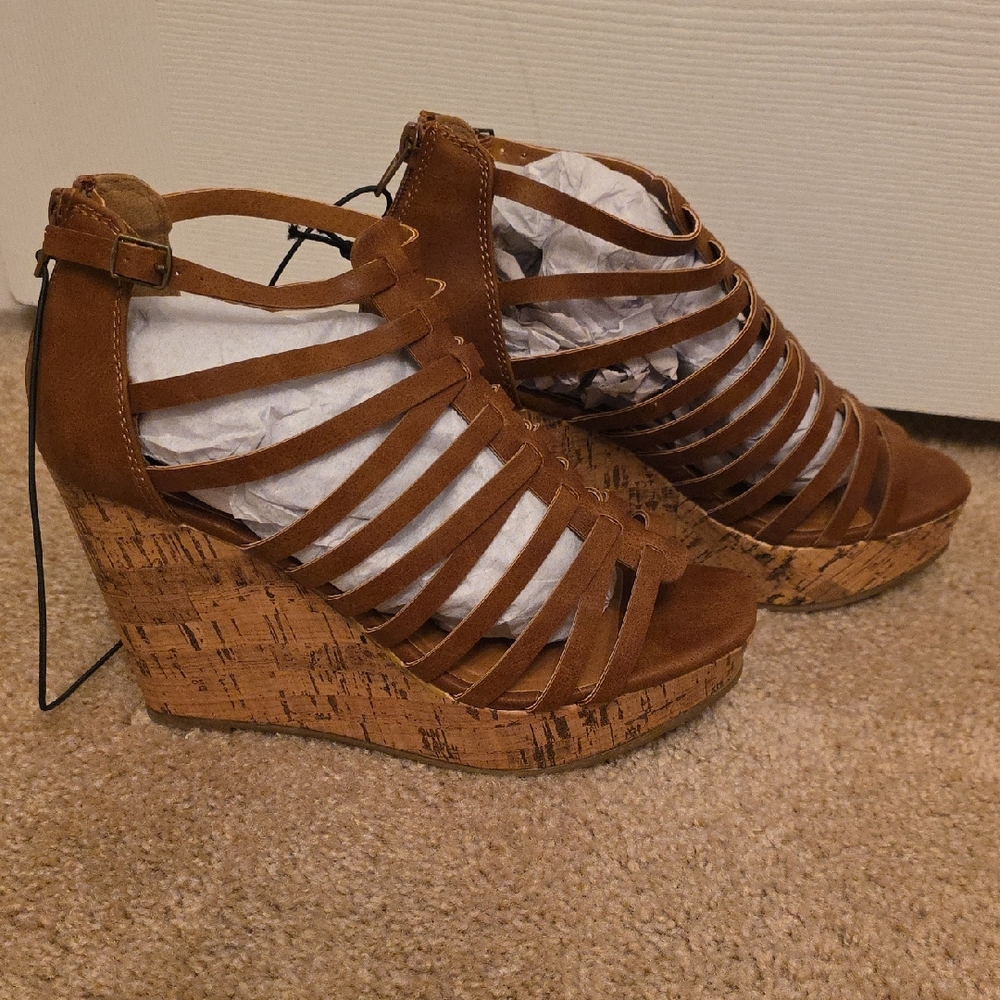 POP Tan Cork Wedge Sandals
